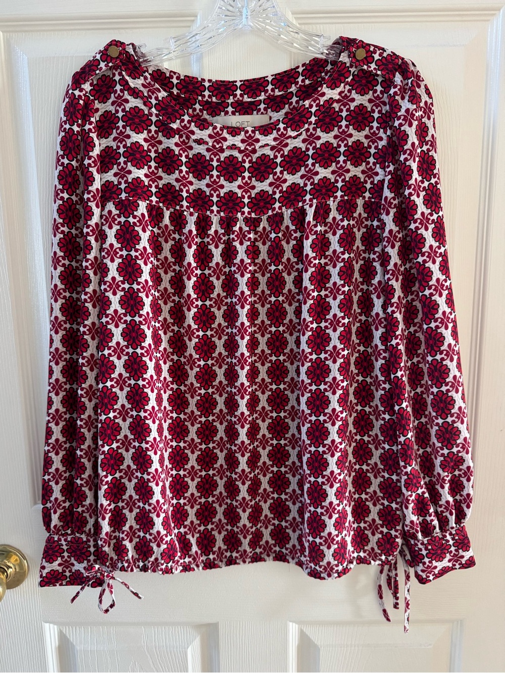 Loft Red & White Floral Long-Sleeve Boho Top